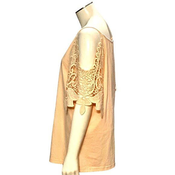 CCC TSFDOD Lace Cold Shoulder Blouse With Crochet Sleeves V Neckline Size Medium - Picture 2 of 8